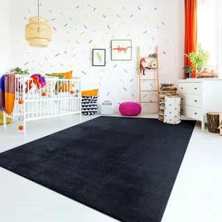 TT Home Teppich Kinderzimmer Waschbar rutschfest Kinderteppich Junge Mädchen Weich Pastell, Farbe: Blau Navy, Größe:200 cm Rund