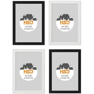 Ikea Fiskbo Bilderrahmen, A4, 21 x 30 cm, 2 x Weiß und 2 x Schwarz