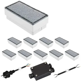 ledscom.de LED Pflasterstein 10er Set Kunststoff 20x10 cm grau