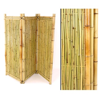 Bambus Paravent als dreiteiliger mobiler Raumteiler Raumtrenner mit 150 x 180cm - Sichtschutz Trennwand aus Bambusrohren 1,5m x 1,8m