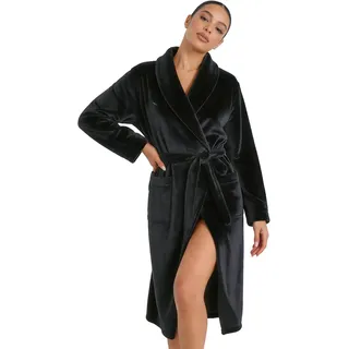 HEARTNICE Damen Fleece Bademantel, weicher langer Morgenmantel, dicke Kimono Bademäntel für Damen, Hausmantel (Schwarz, 2XL/3XL) - XXL-3XL