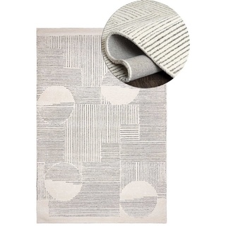Designteppich Wollteppich Japandi, Handwebteppich Naturprodukt Wolle, Mazovia, 120 x 170 cm grau|weiß 120 x 170 cm