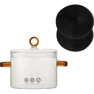Kochtopf Glas Topf mit Deckel, Doppelgriff Gratis 2 Serviettenring 1.5L, (3-tlg)