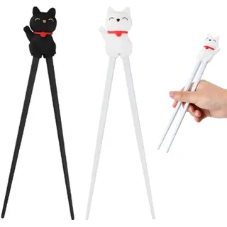 2 Paar Essstäbchen Hilfe, Sushi Stäbchen, Personalisierte Stäbchen Hilfe, Rutschfeste Abnehmbares Lernstäbchen, Niedlichen Cartoon Lucky Cat Chopsticks, Stäbchen zum Essen für Anfänger