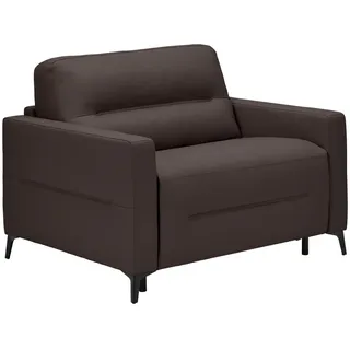 Novel Schlafsessel, Dunkelbraun, Metall, Echtleder, Rindleder, Uni, 115x89x97 cm, Liegefunktion, Wohnzimmer, Sessel, Schlafsessel
