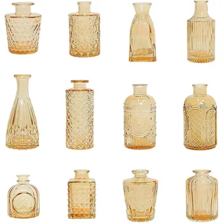 Mini-vasen-set, 12er-pack – Miniaturvasen Aus Farbigem Reliefglas Für Tisch- Und Wohndekoration (hellbraun)