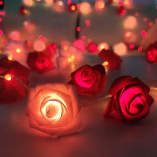 3M LED Rosen Lichterkette 20 Blumen Batteriebetrieben Romantische Rosengirlande für Valentinstag Hochzeit Party Deko, Rosa & Rot - Rot/Rosa