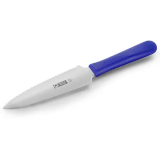 thermohauser Tortenmesser mit beidseitigem Sägen- und Wellenschliff und blauem Kunststoffgriff - rostfreier Stahl - Klinge 16 cm