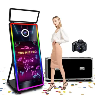 Versand aus Deutschland 65 Zoll Foto Spiegel Mit Kamera,Magic Mirror Fotobooth Mit 43 Zoll Touchscreen, Foto Spiegel Machine,Fotobox Fotobooth für Partys und Events(Black, Photo Booth with Camera)