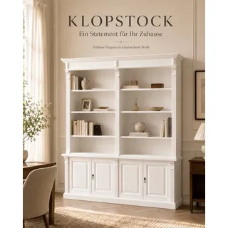 Wohnpalast Bücherregal Bücherschrank Klopstock im Landhaus Stil - Massivholz Regal 225 cm weiß