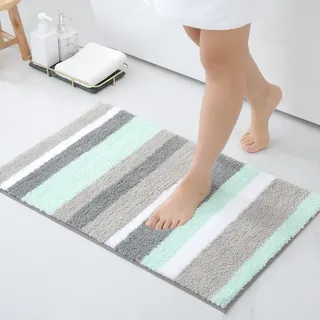 Homaxy Mikrofaser Badezimmerteppich Badematte rutschfest–40x60 cm,Grün/Grau