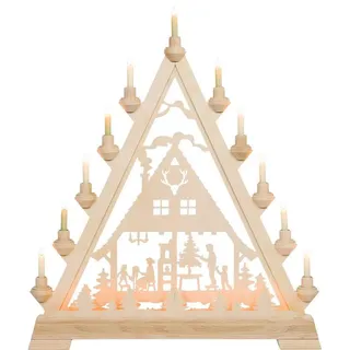 Kunstgewebe Taulin Schwibbogen Taulin Lichterbogen/Lichterecke Motiv Waldhaus, 16 flammig elektrisch beleuchtet beige