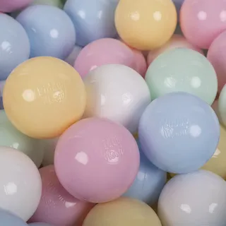 KiddyMoon 100 Bälle/7Cm Kinder Bälle Spielbälle Für Bällebad Baby Einfarbige Plastikbälle Made In EU, Pastellblau/Pastellgelb/Weiß/Minze/Rosa