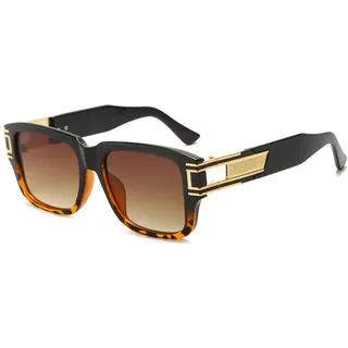 Long Keeper Retro Sonnenbrille Eckig für Herren Damen Klassisch Sonnenbrille Quadratisch Vintage Brille Goldener Rahmen mit UV400 Schutz, 53MM - L