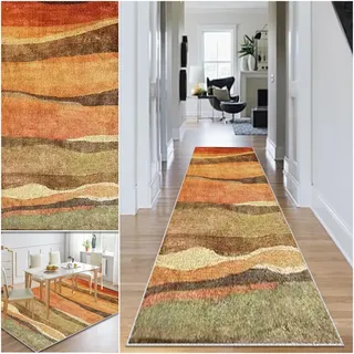 Teppich Läufer Flur Lang Waschbar Teppichläufer für Flur Küche 110 x 450 cm rutschfest Kurzflor Küchenläufer Teppich Schlafzimmer Bettvorleger Küchenteppich für Flur Waschküche Eingang Wohnzimmer