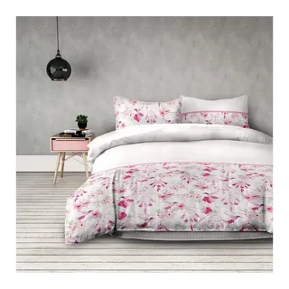 texpot Bettwäsche Flanell Blüten Baumwolle Reißverschluss, 4 teilig weiß