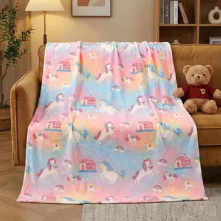 Toi-Toys Kinder-Decke Einhorn Leuchtet im Dunkeln 130 cm x 150 cm