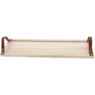 Spetebo Holz Deko Tablett mit Griffen in Leder Optik - 60 x 20 cm - Servier und Kerzen Brett rechteckig - Kerzentablett Servierschale Tisch Deko Servier Kerzen Brett Weihnachten