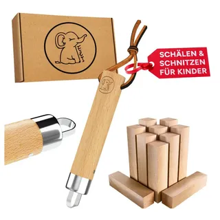 pongh Schälmesser für Kinder mit runder Klinge und Buchenholzgriff