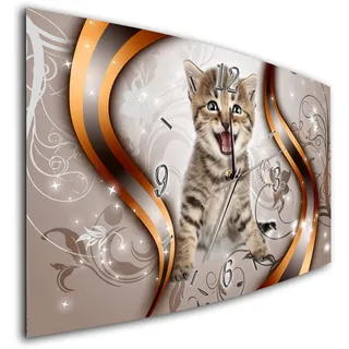 Bilder-Manufaktur BM Funk Quarz Wanduhr Funkwanduhr Funkwanduhren Funkuhr Funkuhren kein Ticken lautlos geräuschlos leise modern ohne Tickgeräusche groß XXL Wohnzimmer Küche Haustier Katze 8334-1a