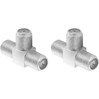 Poppstar 2x Sat TV Coax Verteiler T-Stück (3x F-Buchse) Antennen Splitter Adapter für Koaxialkabel, Antennenkabel, silbern