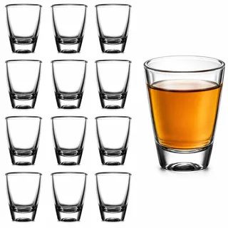 LPAMABA 12er Set 32ml/3cl Schnapsgläser Glas Shotgläser Kleine Likörgläser Transparent Shot Gläser Spülmaschinenfest Dicke Basis Schnapsgläser für Party Festival Tequila Ouzo Vodka