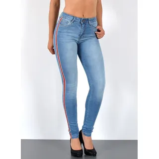 ESRA Skinny-fit-Jeans Damen High Waist Skinny Jeans mit Streifen bis Große Größe J330 Skinny Jeans Damen High Waist mit Seitenstreifen Galonstreifen Hose blau 48