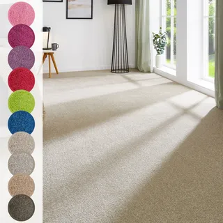 Andiamo Teppichboden ANDIAMO "Ines, Kräuselvelours, Gesamthöhe 8,5 mm, Luxusklasse LC2", beige, B:400cm L:200cm, Kunstfaser, Teppiche, Uni Farben, Breite 400 cm, strapazierfähig & pflegeleicht