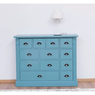 Apothekerschrank Kommode aus Massivholz mit 12 Schubladen blau