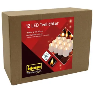 Idena LED-Kerze 12 LED Teelichter, mit Flackereffekt und Timer warmweiß Votivkerzen batteriebetrieben weiß