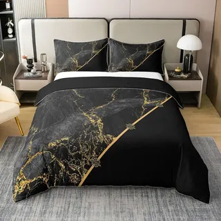 100% Baumwolle Schwarz Marmor Bettbezug 135x200,Gold Marmor Textur Bettwäsche Set für Kinder,Krawattenfarbe Pastell Abstrakte Marmor Tröster Abdeckung,Moderne Einfache Art Bett Sets mit 1 Kissenbezug
