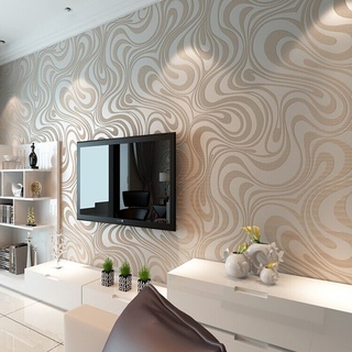 KeTian Moderne Luxus-3D-Tapete, abstrakte Kurven, Vlies-Beflockungsstreifen für Wohnzimmer/Schlafzimmer, Tapetenrolle, 0,7 m x 8,4 m (27,56 Zoll) = 5,88 m2 (Creme, Silber, Grau)