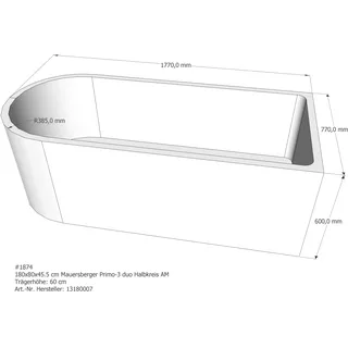 Badewannenträger passend für Mauersberger Primo 3 duo 180 × 80 × 45,5 cm