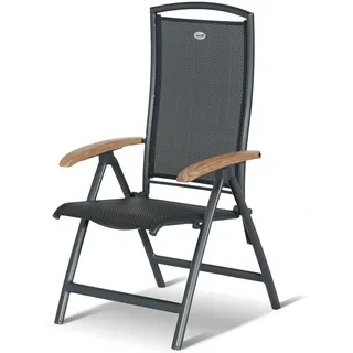 Hartman Multipositionssessel Raffaelo, Gartensessel in anthrazit, Garten-Stuhl aus Aluminium Alu, Klappsessel mit Textilene-Bezug, FSC-Teak-Armlehnen