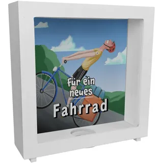 Rahmen Spardose aus Holz mit lustigem Fahrradfahrer und Text - Für EIN neues Fahrrad als Geschenk für Fahrradfahrer die Sich einen neuen Drahtesel kaufen wollen und dafür etwas