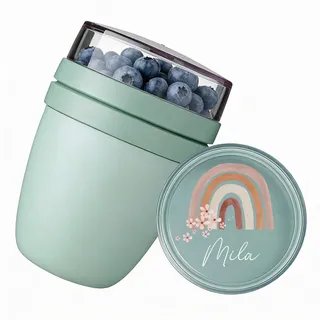 Bärenfreunde Mepal Müslibecher personalisiert, Pot Joghurtbecher, to go Becher, Geeignet für Tiefkühler, Mikrowelle und spülmaschinenfest mit Wunschnamen (Regenbogen, mintgrün)