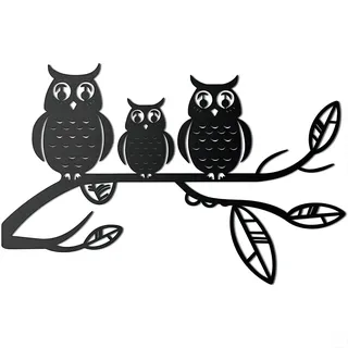 Dexlyn Eulen Wanddeko Metall, Schwarz auf Ast, 25x40 cm | Niedliches Eulen Design, aus robustem Metall, ideal für Wohnzimmer und Balkon, einfache Montage, perfektes Vogel Geschenk