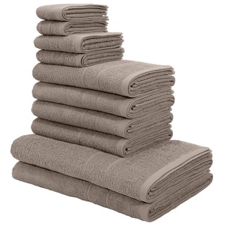 my home Handtuch Set Inga, Handtücher mit feiner Bordüre, Walkfrottee (Set, 10-St), Duschtücher, Handtücher, Gästetücher, Seiftücher aus 100% Baumwolle braun