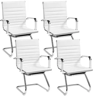 Yaheetech Freischwinger Stühle 4er Set, Besucherstuhl mit Armlehnen Weiß | Schwingfunktion für flexibles Sitzen, stabil und platzsparend – geeignet für Konferenz, Wartezimmer & Büro