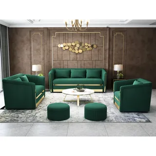 Xlmoebel Polstergarnitur Design-Sofa-Set aus Samt mit Metallgestell in elegantem Stil, (3-tlg., 3 2 1 Set Garnitur), Hergestellt in Europa grün