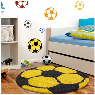 Kinderteppich Fußballteppich Fußball Kinderteppich Shaggy Kinderteppich, Miovani gelb 100 cm x 100 cm
