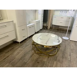 Couchtisch, Wohnzimmertisch, Tisch  Farbe Gold Marmor weiß Rund Ø 90 cm