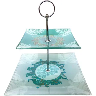 OF Etagere aus Glas zum Servieren von Gebäck, Obst und Kleinen Törtchen - Eckig, 2 stöckig