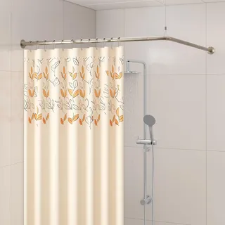 Yampos L-förmige Eck-Duschvorhangstange, 99,1-175,3 cm x 139,7-215,9 cm, verstellbare, um 90 Grad gebogene Badezimmerstange, quadratisch, kein Durchhängen, mit 12 Haken und Deckenhalterung, Silber