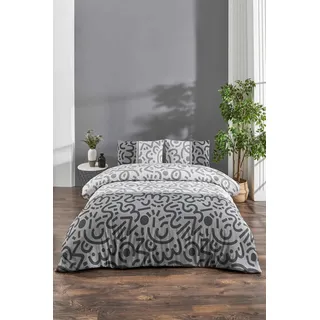 Nuit Des Rêves Stylish Single Quilt Cover Set (135 x 200 cm), Black/White/Grey, 65% Cotton/35% Polyester | Machine Washable, Button Closure, Elegant Pigment Print