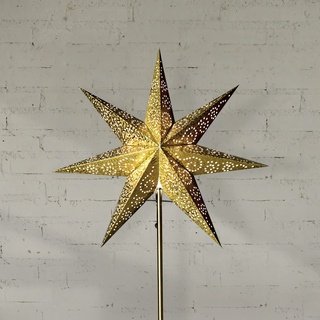 Wechsel-Schirm Weihnachtsstern Antique von Star Trading, 3D Papierstern Weihnachten in Gold mit Ornamenten, Dekostern Ø: 48 cm