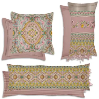 Pip Studio Dekokissen Majorelle Carpet Pink Blumen Blüten Wendeoptik Geblümt Streifen Gestreift Rosa Perkal Zierkissen, Größe:30 x 90 cm