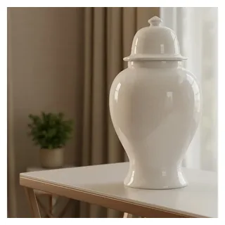 Signature Home Collection Dekovase (1 Stück, 1 St., 1 Keramikvase mit Deckel), Handgefertigte Keramik aus Italien weiß Ø 25 cm x 25 cm x 43 cm x 25 cm