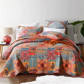 Katoenen Patchwork-Decken 220 x 240 cm Gewatteert für Doppelbett Landhausstil