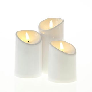 LED Kerzenset für Außen flackernd 3D Flamme outdoor 3 Größen Timer weiß 3er Set